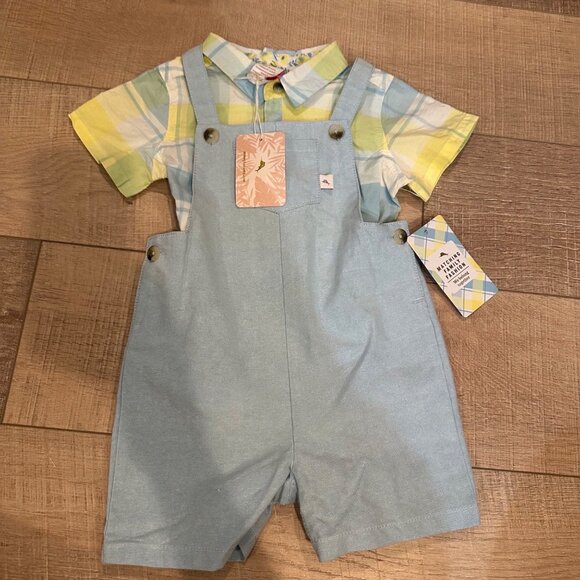 TOMMY BAHAHMA KIDS BOYS YELLOW AND BLUE OVERALL OUTFIT NEW 12-18 MONTH - Picture 1 of 8